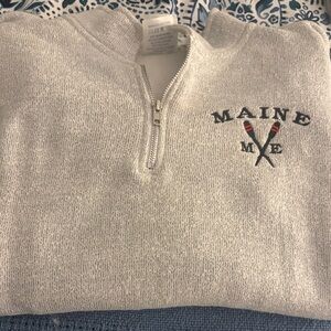 Gray Half-Zip Sweater with Maine Embroidery
